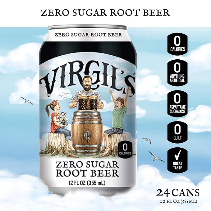 Virgil’s Zero Sugar Root Beer Great Tasting Zero Calorie Keto Friendly Soda (24- 12oz cans)