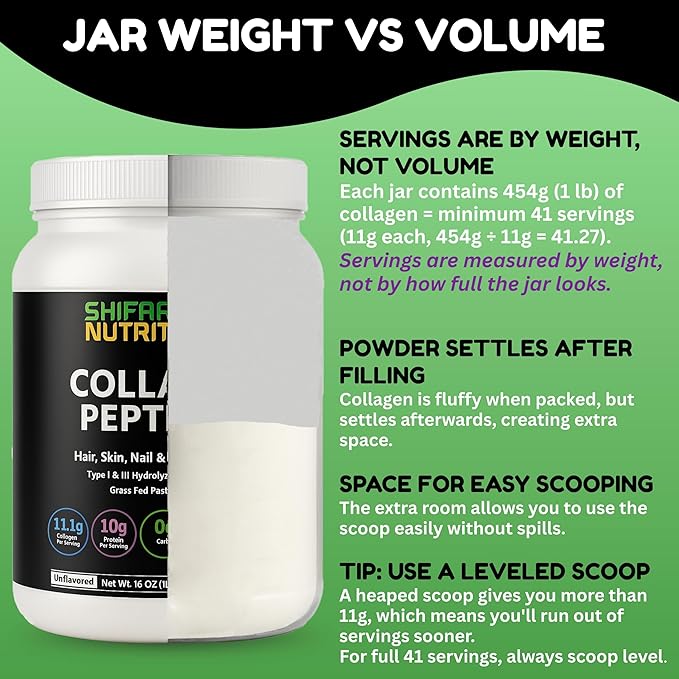 Halal &amp Grass Fed Collagen Peptides Powder 1 lb. 16oz Unflavored Hydrolyzed Collagen Peptides Powder Type I &amp Type III for Hair Skin Nails &amp Joints | Keto &amp Paleo Friendly | Sugar &a