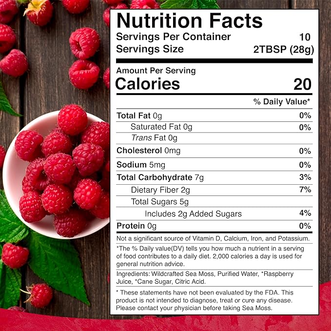 WELLNESS LABSRX Irish Sea Moss Gel Raw - Wildcrafted Superfood Seamoss Gel - Raspberry Flavor Vitamin and Mineral-Rich from Pristine Caribbean Waters Immune and Digestive Health Support - 10 oz.