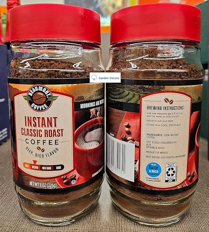 Classic Beaumont Instant Medium Roast Coffee 8oz 227g (Two Bottles)