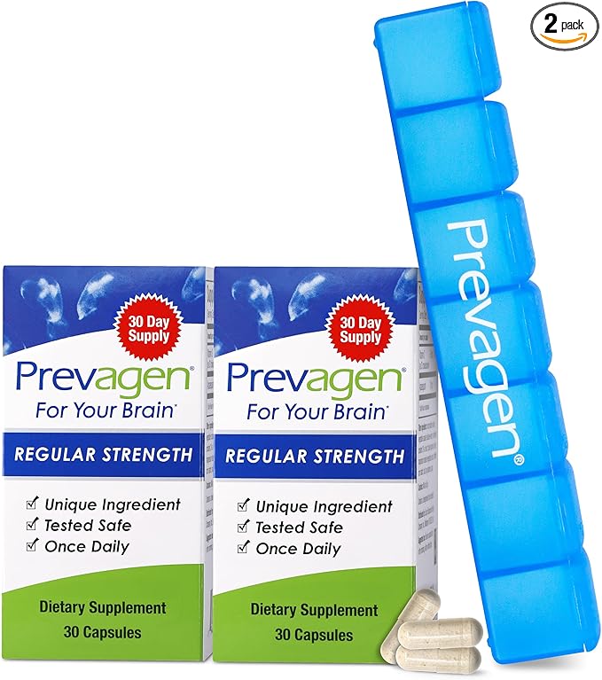 Prevagen Regular Strength - 30 Capsules |2 Pack | Formulated for Your Brain | 10mg of Apoaequorin Plus Vitamin D3 with 7-Day Pill Minder