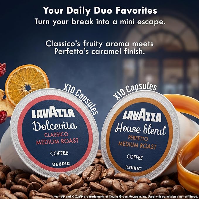 Lavazza K-Cup Coffee Pods Variety Bundle for Keurig Brewers – Light &amp Medium Roast Single-Serve K-Cup Coffee Pods 40 Count Assorted Flavors (20 Dolcevita Classico &amp 20 House Blend Perfetto)