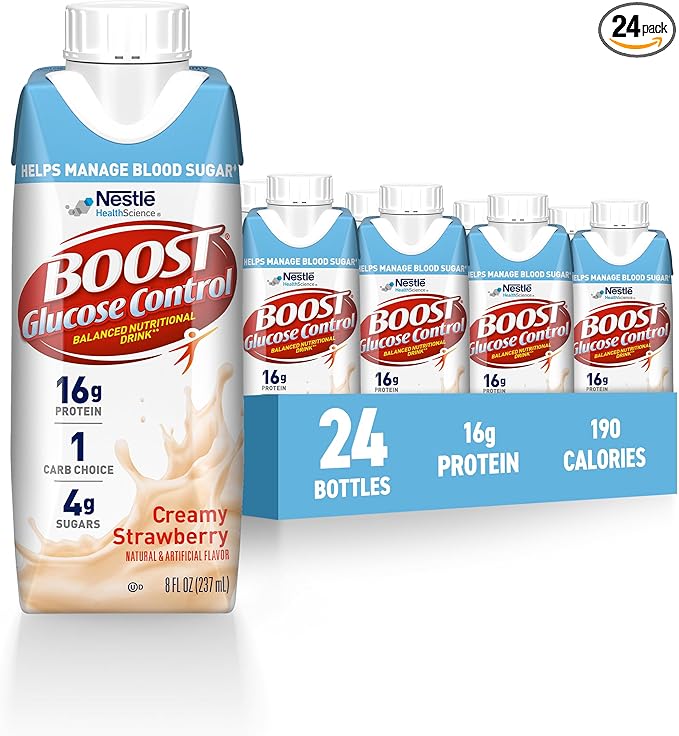 BOOST Glucose Control Ready to Drink Nutritional Drinks Creamy Strawberry 8 fl oz Carton (4 x 6 Packs)