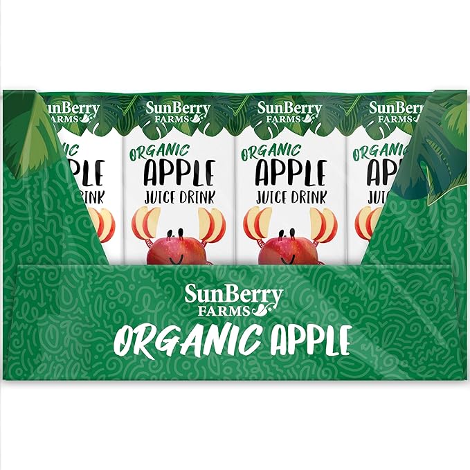 Sunberry Farms Organic Apple Juice Drink – 32 Pack (6.75 fl oz Each) | No Sugar Added | USDA Organic | Gluten-Free | GMO-Free | Preservative Free | Excellent Source of Vitamin C | Lunchbox Kids Juice
