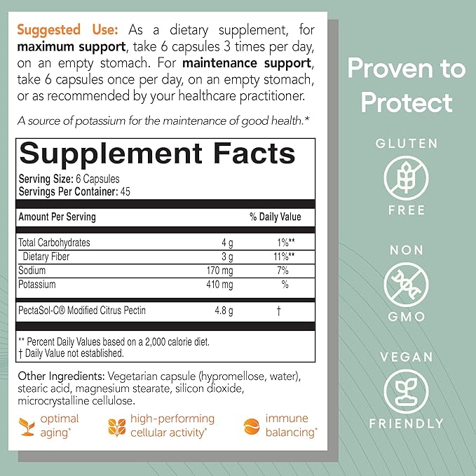 PectaSol Modified Citrus Pectin – 270 Capsules – Total-Body Health Supplement to Support the Heart Immune System Inflammation Response &amp Healthy Aging + Maintain Healthy Galectin-3 Levels