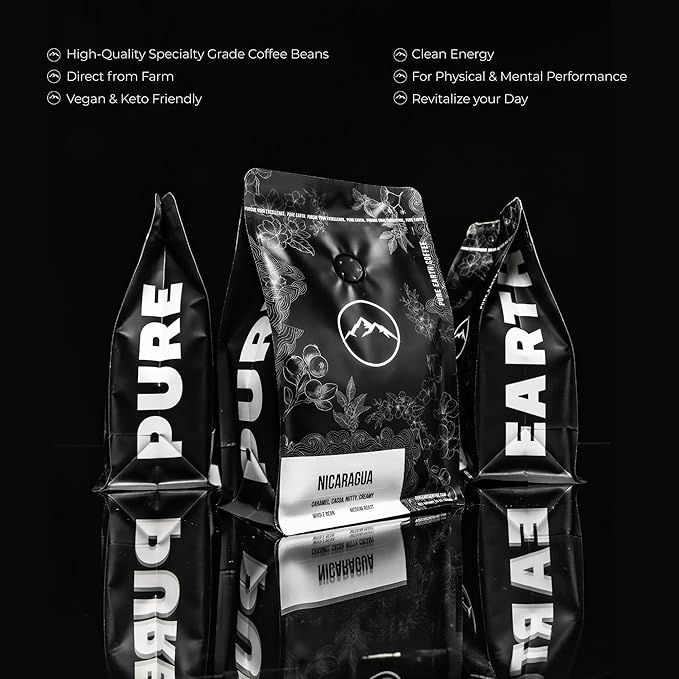 PURE EARTH COFFEE CO. Whole Bean Coffee Summit Signature Blend Medium Espresso Roast Dark Chocolate Berry Creamy Brown Sugar 12oz