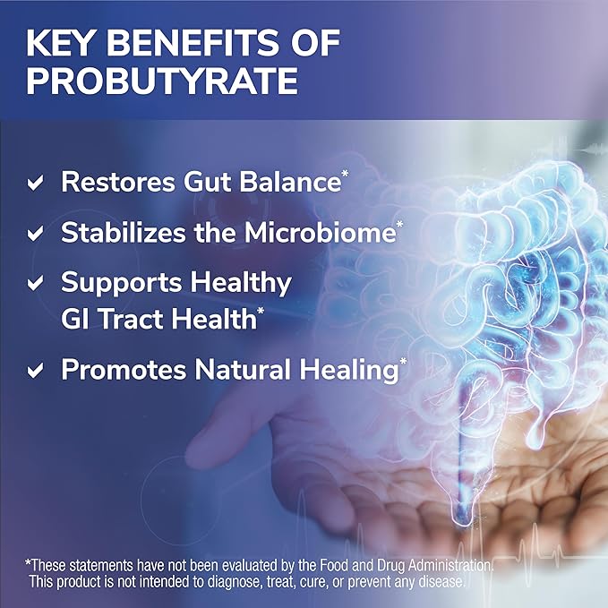 Tesseract Medical Research ProButyrate Gut Health Supplement Butyric Acid Complex Gastrointestinal Support Supplement Helps Restore Balance to Stabilize Gut Microbiome 600mg (120 Capsules)
