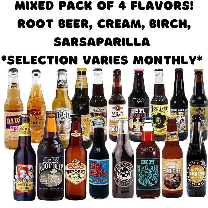 Soda Sampler Pack | Root Beer | Cream | Birch | Sarsaparilla | Premium Crafted Variety Pack from Around USA | Includes Crazy Soda Pop Bottle Opener (12 Pack)
