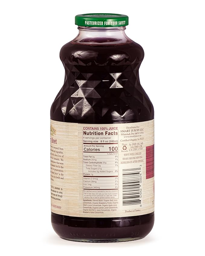 Smart Juice Organic Berry Beet Juice - 32 fl oz glass - (Pack of 6) 100% Juice