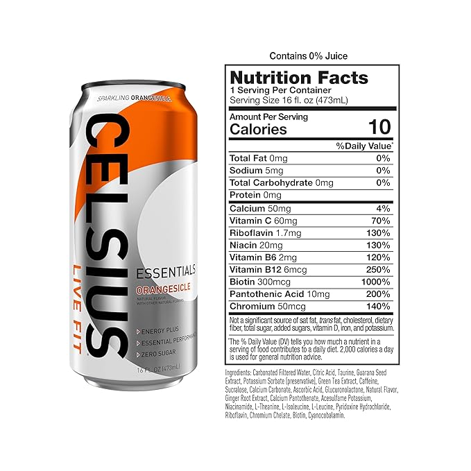 CELSIUS ESSENTIALS™ Sparkling Orangesicle Sugar Free Performance Energy Drink 16 Fl Oz (Pack of 12)
