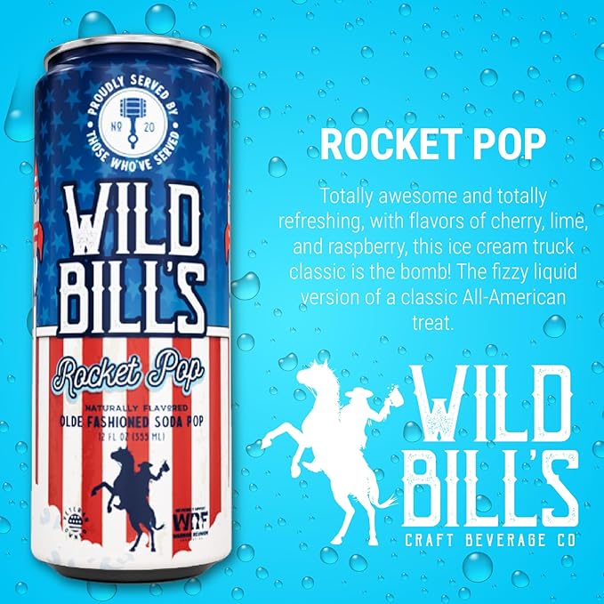 Wild Bill's Craft Soda Soft Drinks Fruity Variety Pack Strawberry Grape Rocket Pop Orange Cream Pure Cane Sugar Caffeine Free NO High Fructose Corn Syrup Gluten Free 12 Pack