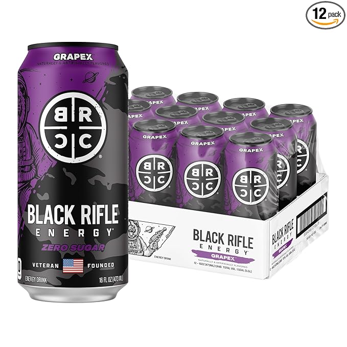 Black Rifle Energy GrapeX Zero Sugar Energy Drink 200mg Caffeine 16 fl oz can (Pack of 12)