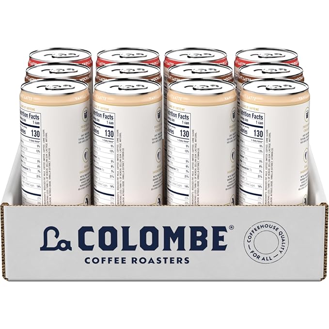 La Colombe draft Latte Variety Pack 11 fl oz cans (Pack of 12) Includes Triple Vanilla &amp Mocha Latte Coffeehouse Quality Ready-to-Drink On-the-Go