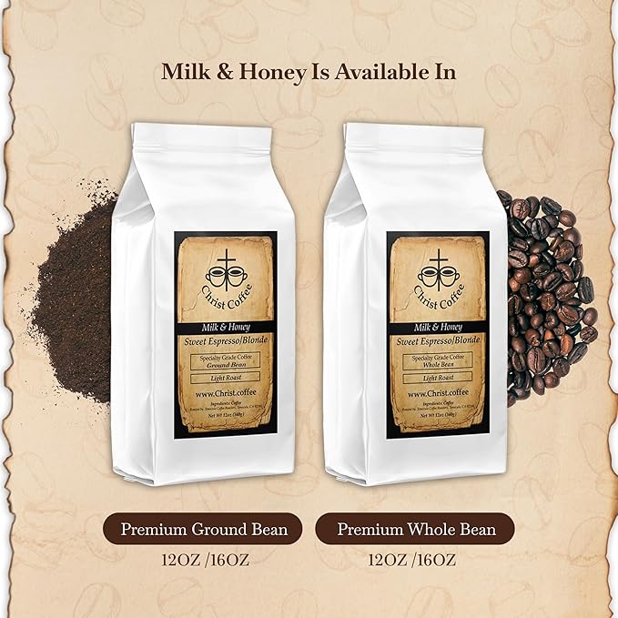 Christ Coffee Milk and Honey Sweet Espresso/Blonde Ground Bean | Smooth and Sweet Flavor Perfect for Espresso or Brewed Coffee | Freshly Roasted 12 oz Bag