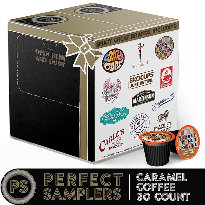 Perfect Samplers Caramel Coffee Pods Variety Pack Medium Roast for Keurig K-Cups Machines Assorted Flavored Sampler 30 Count