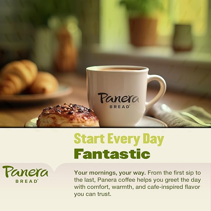 Panera Cafe Blend Decaf Coffee Pods Medium Roast Cups - 100% Arabica Smooth &amp Balanced with Caramel Notes Sustainably Sourced No Bitterness 60 Single Serve Pods (6 Packs of 10)