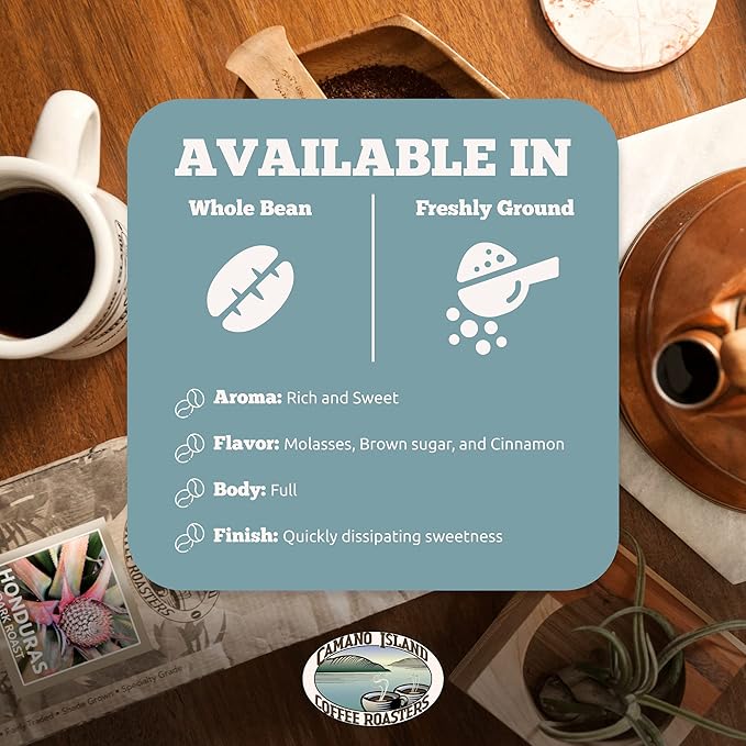 Camano Island Coffee Roasters Roasters Honduras Dark Roast Ground 2lb Fresh Small Batch Roasted USDA Organic Fairly Traded Shade Grown Top 1% Arabica - Molasses Brown Sugar Cinnamon Flavor