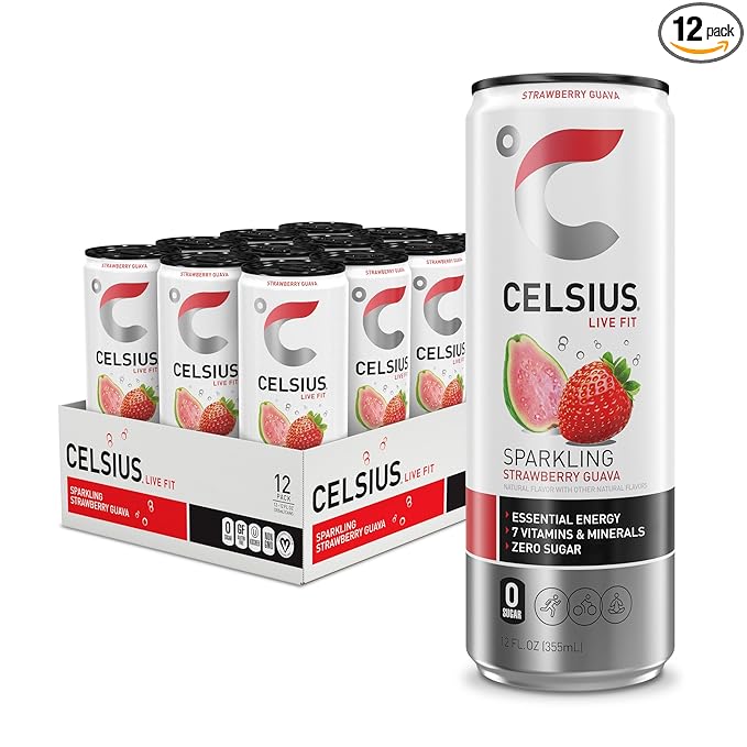 CELSIUS Sparkling Strawberry Guava Functional Essential Energy Drink 12 Fl Oz (Pack of 12)