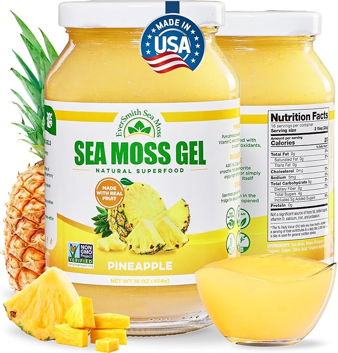 Wildcrafted Irish Sea Moss Gel | Made in USA | Rich in Vitamins &amp Minerals | Sea Moss Gel Raw | Nutritional Supplement | Pineapple (16 oz)