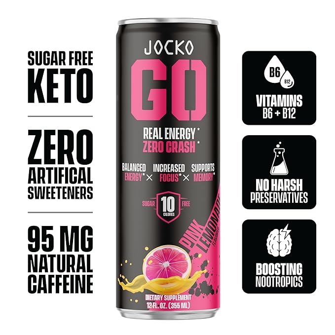 Jocko GO Energy Drink Bundle - Orange &amp Pink Lemonade (24 Cans) 2 Flavors