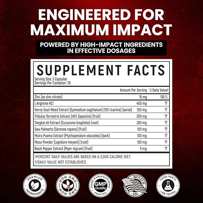 Premium Male Enhancement Fast Acting Blood Flow Support | Supports Performance Firmness Stamina &amp Desire | 9 in 1 High-Impact Dosage | Cali Manufactured 3rd Party Tested – 90 Caps