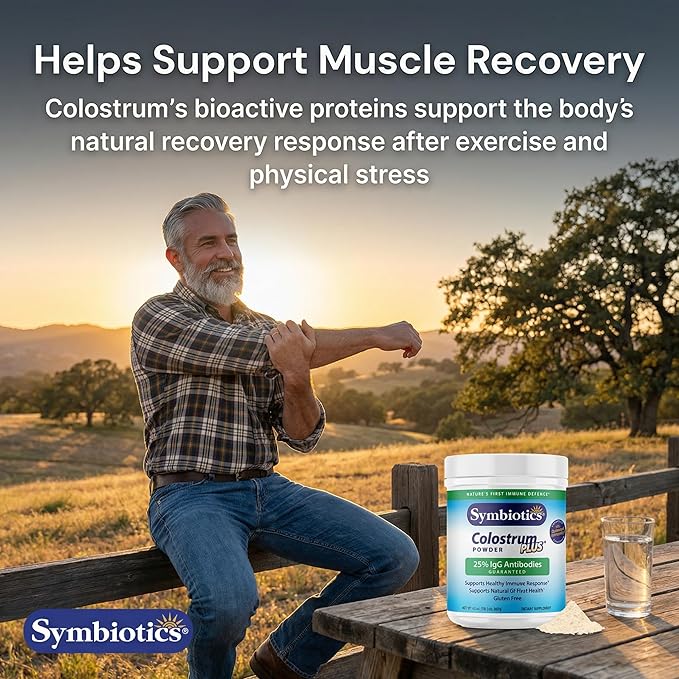 Symbiotics Colostrum Plus Powder 6.3 oz - Immune &amp Muscle Recovery Support 25% IgG Immunoglobulins Gut Health &amp Training Resilience Unflavored Gluten Free - 6.3 oz