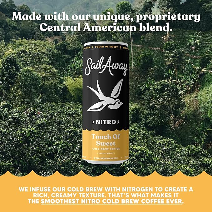 Sail Away Coffee Co. Sail Away Coffee Nitro Cold Brew Coffee Cans - Less Acidic Coffee Beverages | Draft Nitrogen Pour 220mg Caffeine Gluten Free Organic Keto Touch of Sweet 6 Pack
