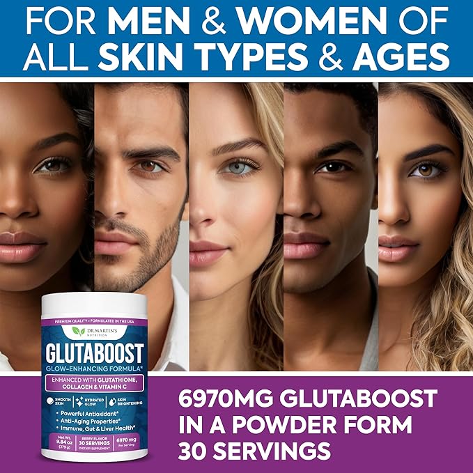 6970mg Glutathione Powder for Skin Brightening Enhanced with Collagen &amp Vitamin C | Brightens Skin Fades Dark Spots &amp Melasma Anti-Aging Antioxidant | Supports Immune Gut &amp Liver Health