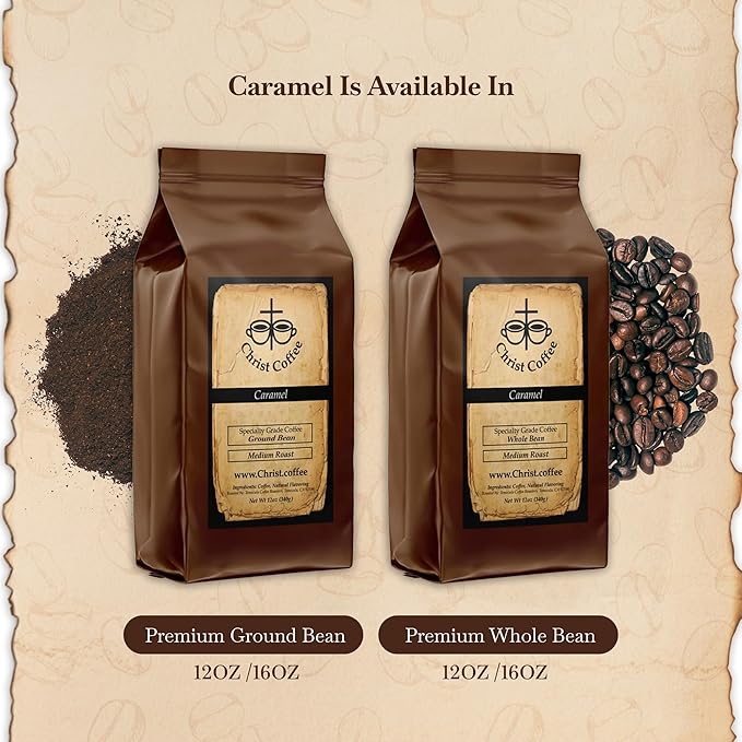 Christ Coffee Caramel Ground Bean | Smooth and Creamy Flavor Perfect for Daily Brew | Freshly Roasted Rich Aroma 16 oz Bag