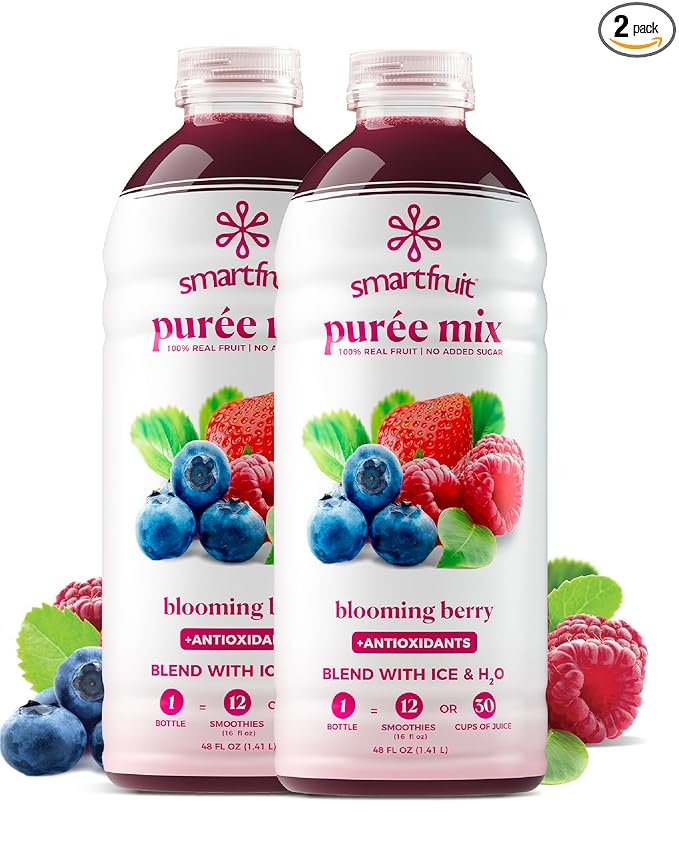 Smartfruit Blooming Berry + Antioxidants – 100% Real Fruit Purée with Strawberries Blueberries Raspberries – Great for Smoothies Juice Yogurt Cocktails Teas – High in Vitamin A &amp C – 2-Pk 4