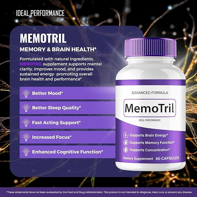 MemoTril Capsulas Memo Tril Memory Capsules Official Supplement for Brain Health Support - Maximum Strength Advanced Formula Nootropic Pills All Natural Memo Tril Capsules Reviews (2 Pack)