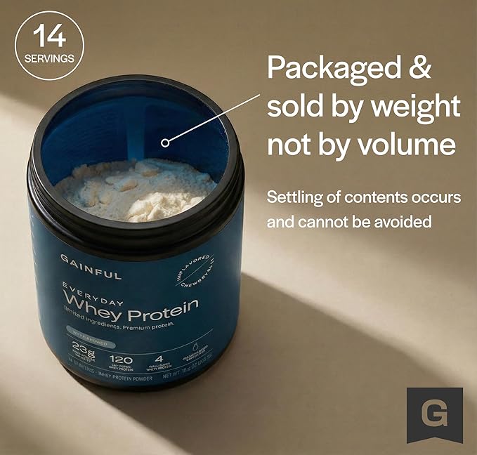 Gainful Lean Whey Protein Powder with 20g Protein per Serving Unflavored Supports Lean Muscle Metabolism and Satiety with Green Tea Extract Digestive Enzymes Organic Fiber 14 Servings