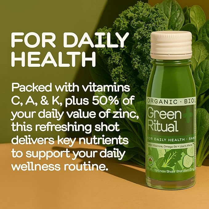 Greenhouse Juice Green Ritual Wellness Shot Brain-Boosting 12-Count 60mL Glass Bottles with Cucumber Spinach Vitamin C &amp Magnesium Supplement 2 Oz Pack of 12