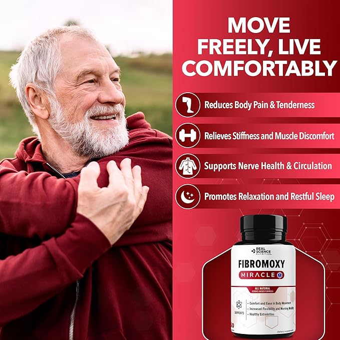 Real Science Fibromoxy Miracle – All Natural Fibromyalgia Relief Supplement for Pain Stiffness &amp Fatigue with Vitamins B6 B12 C D K + Nitric Oxide Support – Neurological &amp Circulatory Aid