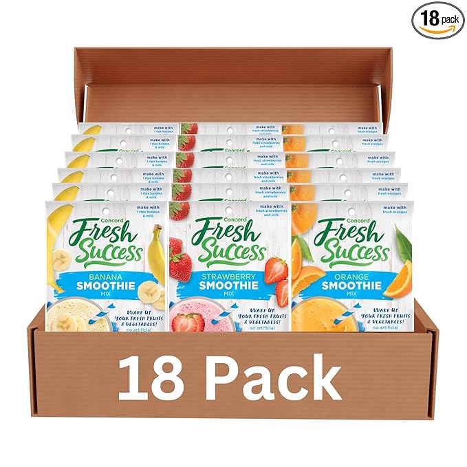 Concord Foods Strawberry Banana &amp Orange Smoothie Mix Variety Pack Fruit Flavor with No Artificial Flavors Colors or Preservatives 2 oz 6 of Each 18-Pack