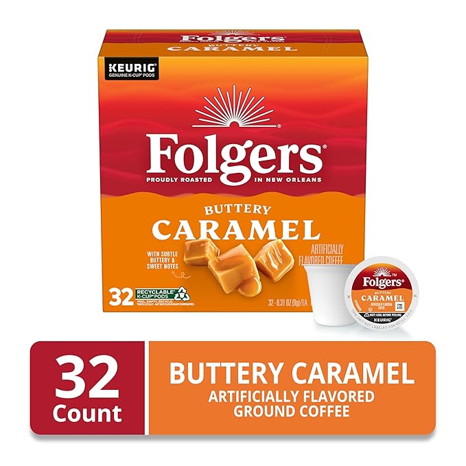 Folgers Buttery Caramel Artificially Flavored Coffee Keurig K-Cup Pods 32 Count Box
