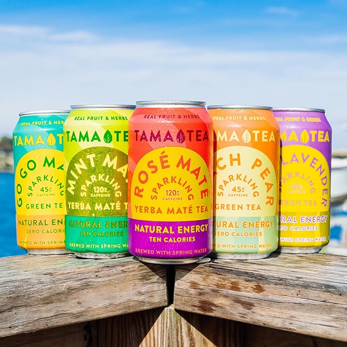 Organic Sparkling Yerba Mate Unsweetened Yerba Mate Tea Variety Pack by Tama Tea - Sugar Free Energy Drink Alternative 120mg of Natural Caffeine 12 oz (12-Pack)