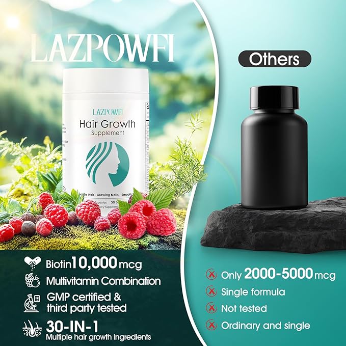 Hair Growth Products Biotin 10000mcg 30-in-1 with Vitamin A B3 C D E Calcium Hair Growth Supplement Supports Hair &amp Nails Natural Growth Vitamins for Women &amp Men - 30 Servings