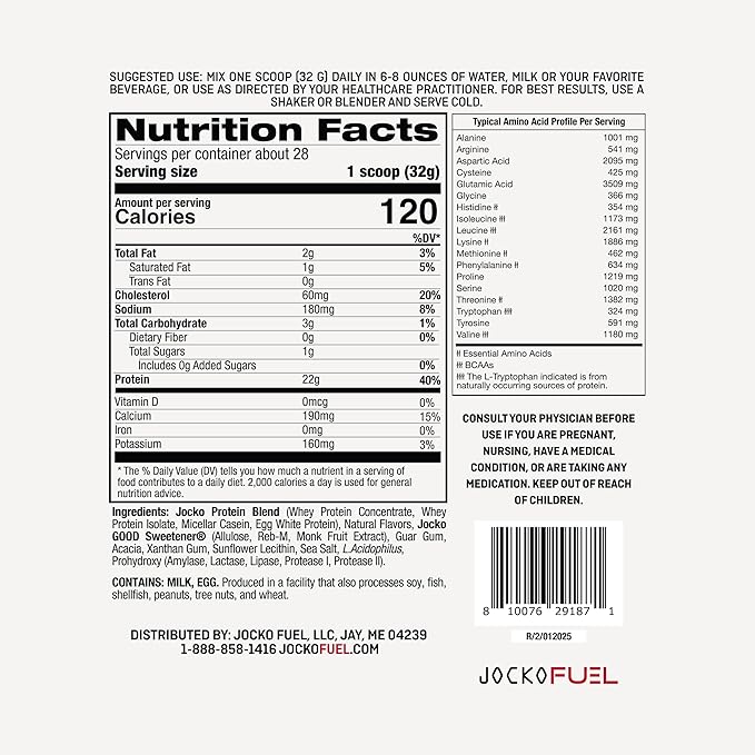 Jocko Fuel Whey Protein Powder Gingerbread Cookie 22g Protein Digestive Enzymes + Probiotic Blend No Sugar Added with Essential Amino Acids + Electrolyte Minerals 31 Servings