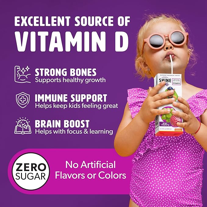 Shine Water x Paw Patrol Grape Raspberry Kids Juice Boxes with Vitamin D | No Added Sugar | Naturally Flavored Drinks for Kids | Vegan Gluten Free Zero Calorie Hydration | 32 Pack