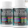 Sea Moss Black Seed Oil Ashwagandha Ginger Burdock Bladderwrack Turmeric &amp Vitamin C Vitamin D3 with ACV Elderberry Chlorophyll Dandelion Yellow Dock Vegan Capsules - 120 Count