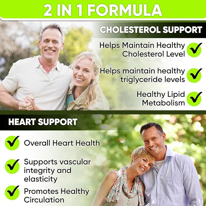 Heart Health Cholesterol Supplements - Cholesterol Health &amp Heart Support with Plant Sterols Niacin &amp Garlic Powder.Vitamins Pills for Healthy Cholesterol and Healthy Heart.Two Months Supply.