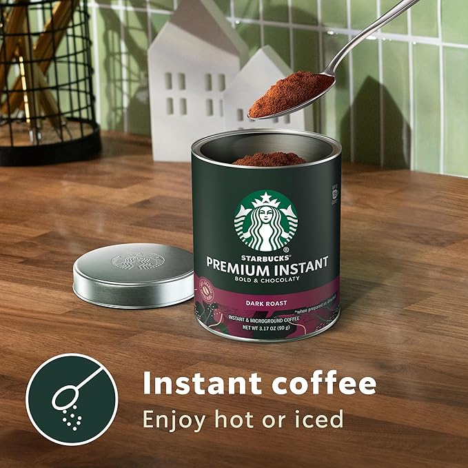 Starbucks Premium Instant Coffee Dark Roast Coffee Arabica Beans Three 3.17 oz Tins