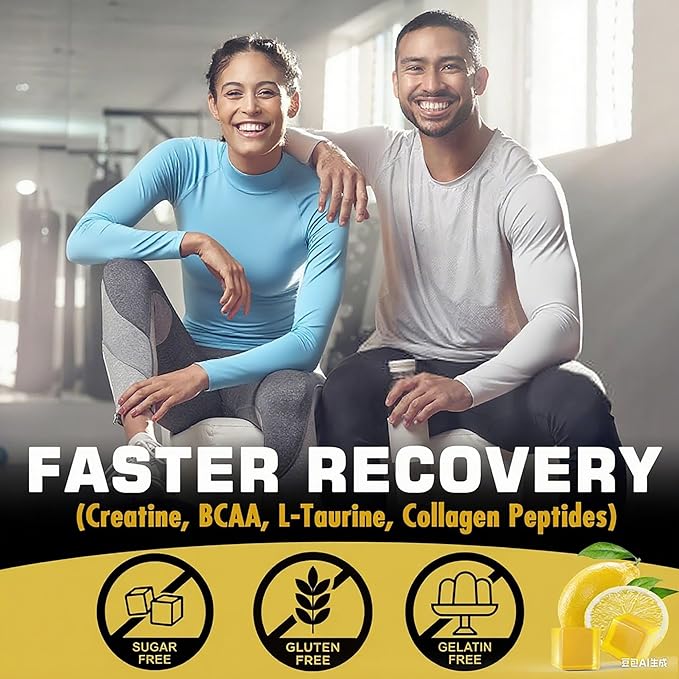 Creatine Monohydrate Gummies for Men &amp Women - with BCAA Collagen Peptides L-Taurine Vitamin B12 D3 Creatine Monohydrate 5000mg (5g) Per Serving Lemon Flavor Sugar Free 1 Pack