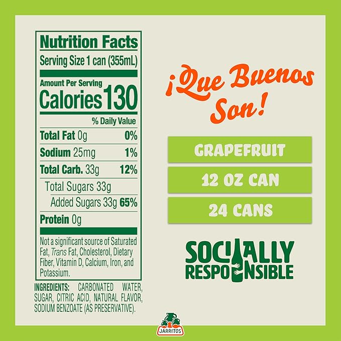 Jarritos - Mexican Soda Soft Drinks Grapefruit (12 oz 355ml) 8 Cans (3 Boxes of 8) - Real Cane Sugar - 0g Fat - Made in Mexico - Natural Flavor Soda Pop - Party &amp BBQ Beverages