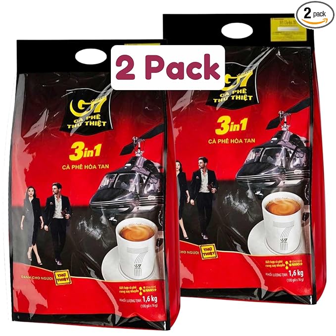 2 Pack Trung Nguyen G7 3-in-1 Instant Premium Vietnamese Coffee 100 Servings Sticks x16g Beverage Vietnam Origin (2 Pack)