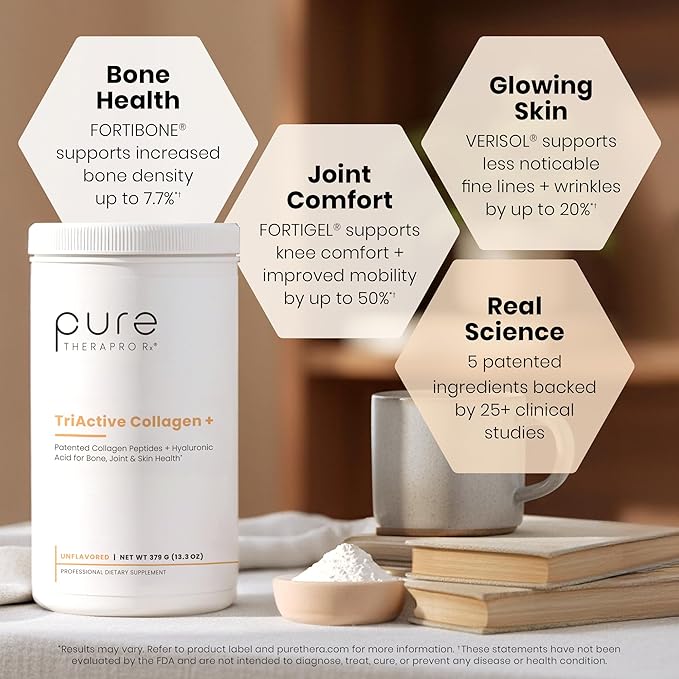 Pure Therapro Rx TriActive Collagen Plus Collagen Powder for Hair Skin Nails Bones &amp Joints Hydrolyzed Collagen Powder w/Patented Peptides Unflavored Multi Collagen Protein Powder 30 Servin