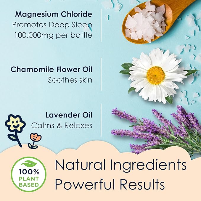 NaturallyMum Kids Magnesium Lotion with Vitamin D and Magnesium Sleepy Bath Soak Bundle - Support for Sleep Heart Bone Nerve Gut and Muscle Health - Lavender &amp Chamomile - 4.2 fl oz &amp 8.8