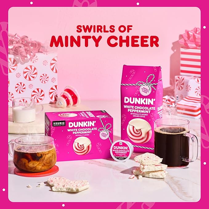 Dunkin’ White Chocolate Peppermint Artificially Flavored Ground Coffee 11 oz. Bag 6 Count