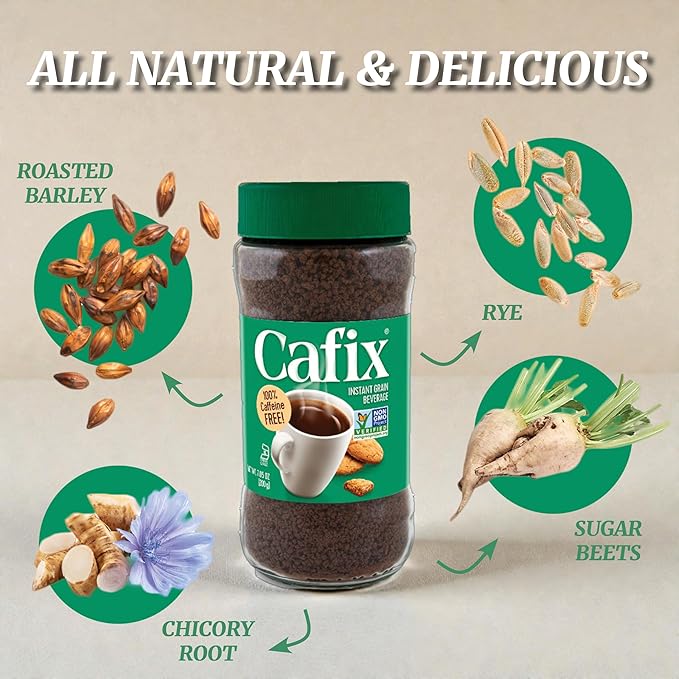 Cafix All Natural Instant Chicory Coffee Alternative Great-Tasting Rich and Bold Zero Caffeine - 7.05oz Jar (Pack of 4)